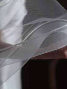 对比色饰边新娘面纱 - 白色 - 查看 6