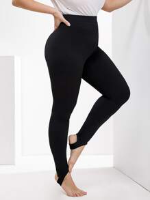 SHEIN LUNE Leggings de estribo unicolor - Negro - Ver 4