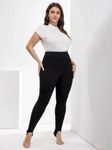 SHEIN LUNE Leggings de estribo unicolor - Negro - Ver 5