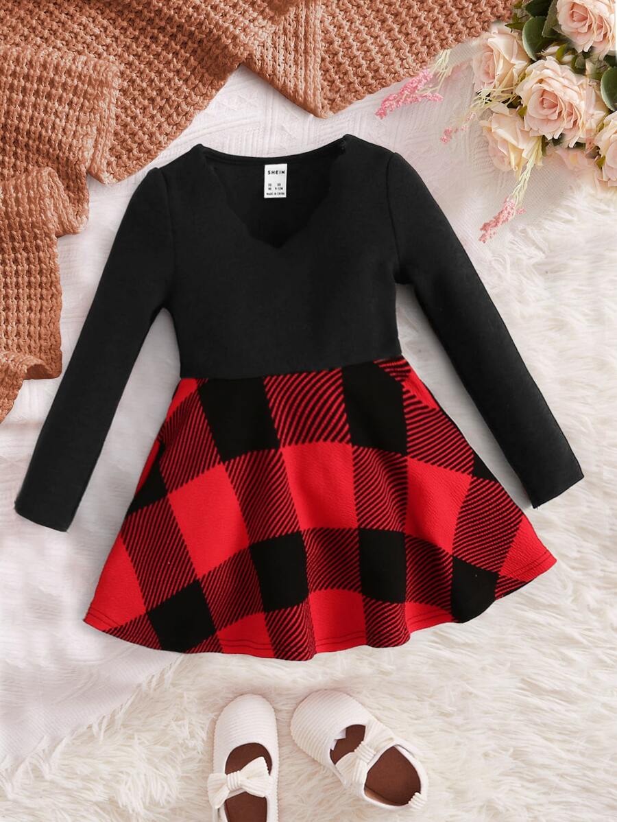 SHEIN Baby Gingham A-line Dress - Multicolor - View 1