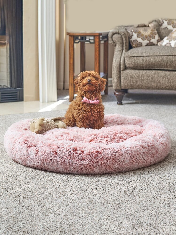 1 pièce En Peluche Rond Lit Pour Animaux De Compagnie Avec Anti-dérapant Bas , Adapté Pour Petit , Moyen Et large Chat Et Chiens Pour L'hiver Dormir - Rose pâle - Voir 1