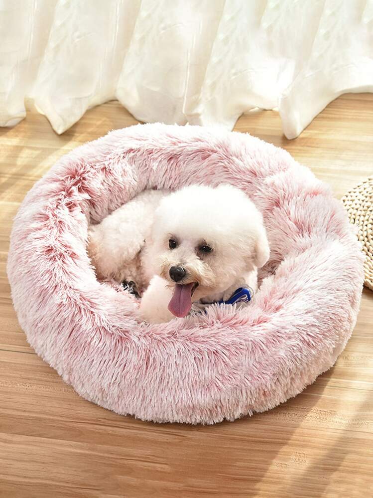 1 pièce En Peluche Rond Lit Pour Animaux De Compagnie Avec Anti-dérapant Bas , Adapté Pour Petit , Moyen Et large Chat Et Chiens Pour L'hiver Dormir - Rose pâle - Voir 5