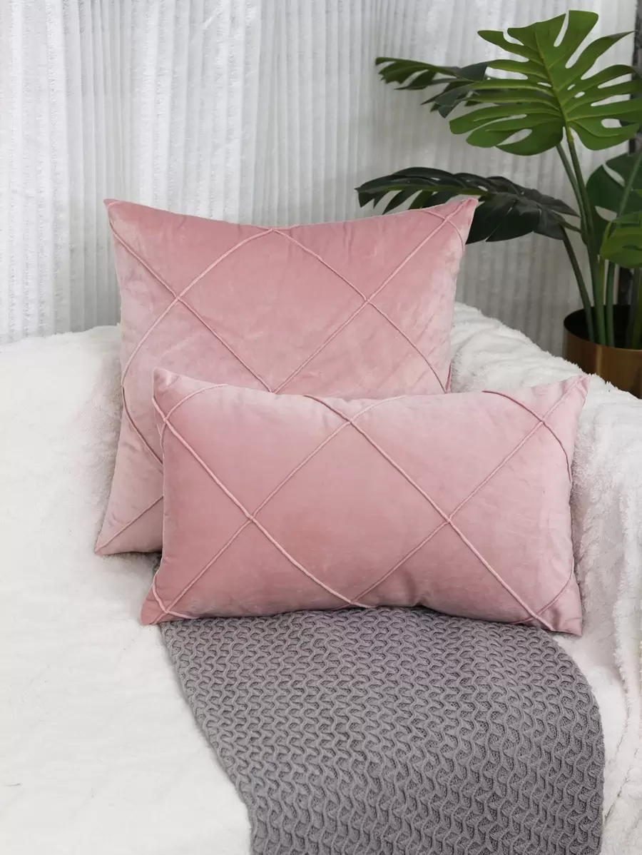 1pc Textured Cushion Cover Without Filler, Simple Plain Color Decorative Cushion Cover For Bed, Sofa - Pink - View 1