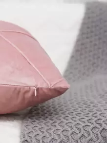 1pc Textured Cushion Cover Without Filler, Simple Plain Color Decorative Cushion Cover For Bed, Sofa - Pink - View 3