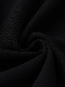 SHEIN Unity 大碼素色V領燈籠袖T恤 - 黑色 - 查看 3