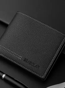 Men Litchi Embossed Small Wallet Pocket Wallet Small ID Window Bi-Fold Men Wallet Dad Gifts Mini Thin Lightweight Multi Layer Cash Portable Slot Minimalist Fashion Modern Business Anniversary On Valentine Day For Birthday Gift Men Male Gift Bag Present Business Casual For Men Wallet Purse Wallet Men Wallet Leather - Black - View 1
