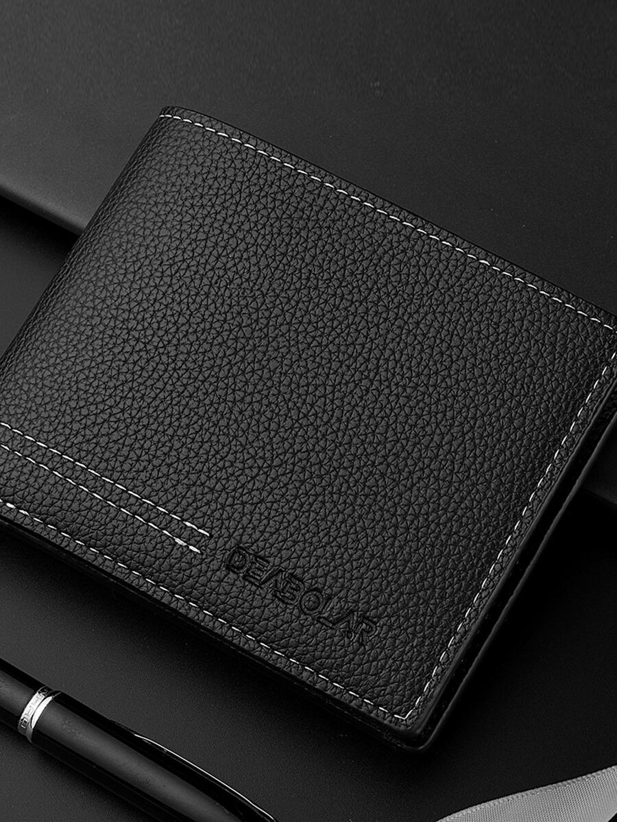 Men Litchi Embossed Small Wallet Pocket Wallet Small ID Window Bi-Fold Men Wallet Dad Gifts Mini Thin Lightweight Multi Layer Cash Portable Slot Minimalist Fashion Modern Business Anniversary On Valentine Day For Birthday Gift Men Male Gift Bag Present Business Casual For Men Wallet Purse Wallet Men Wallet Leather - Black - View 1