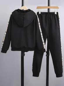 SHEIN Chicos Pantalones deportivos con capucha con estampado de letra con costura lateral en contraste sin camiseta - Negro - Ver 2