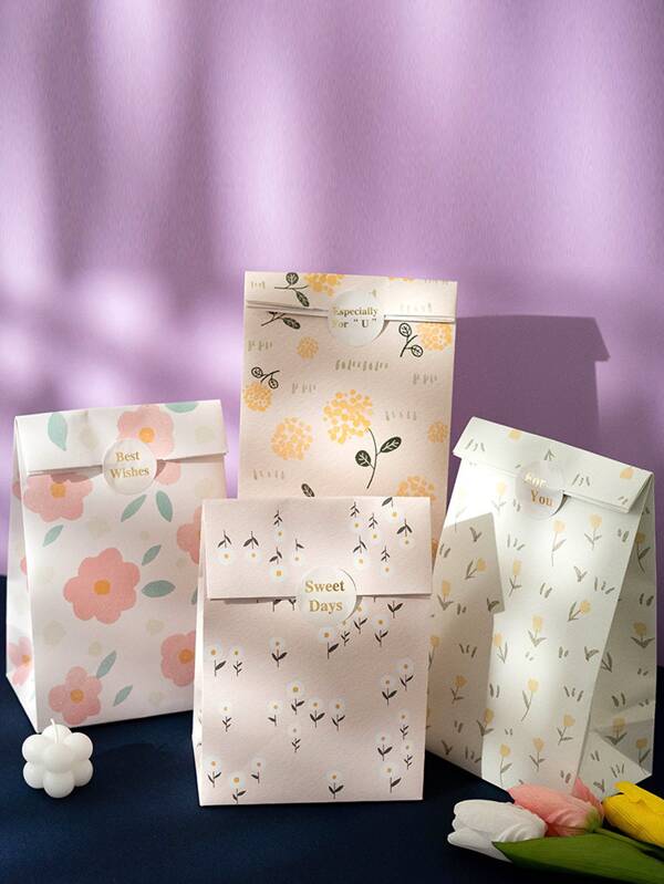 6pcs/Set Paper Gift Bag, Modern Floral Pattern Gift Wrapping Bag For Party