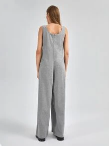PlanetJAG Solid Wide Leg Overall Jumpsuit - Light Grey - View 2