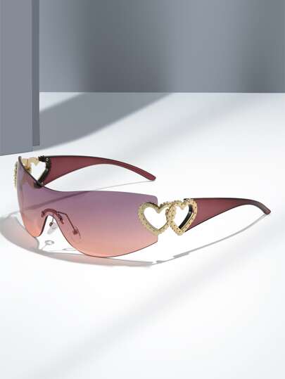 1pc Unisex Metallic Rimless One-Piece Y2K Heart Shaped Retro Street Style Minimalist Fashion Fashion Glasses For Vacation