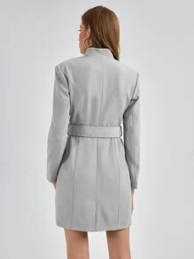 STERLING Hook And Eye Belted Dress - Light Grey - View 2