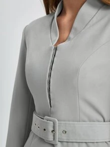 STERLING Hook And Eye Belted Dress - Light Grey - View 5