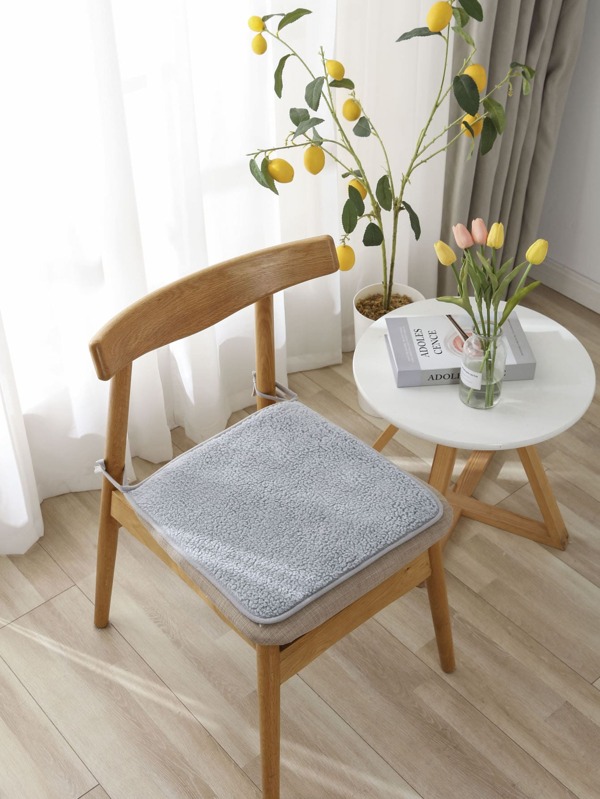 1pc Grey Chair Cushion, Minimalist Fuzzy Chair Pad For Living Room And Home