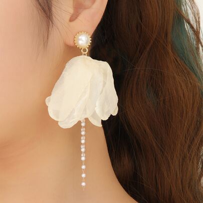 Faux Pearl Decor Flower Drop Earrings