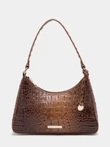 鱷魚壓紋流浪包附包飾 - 摩卡棕 - 查看 1