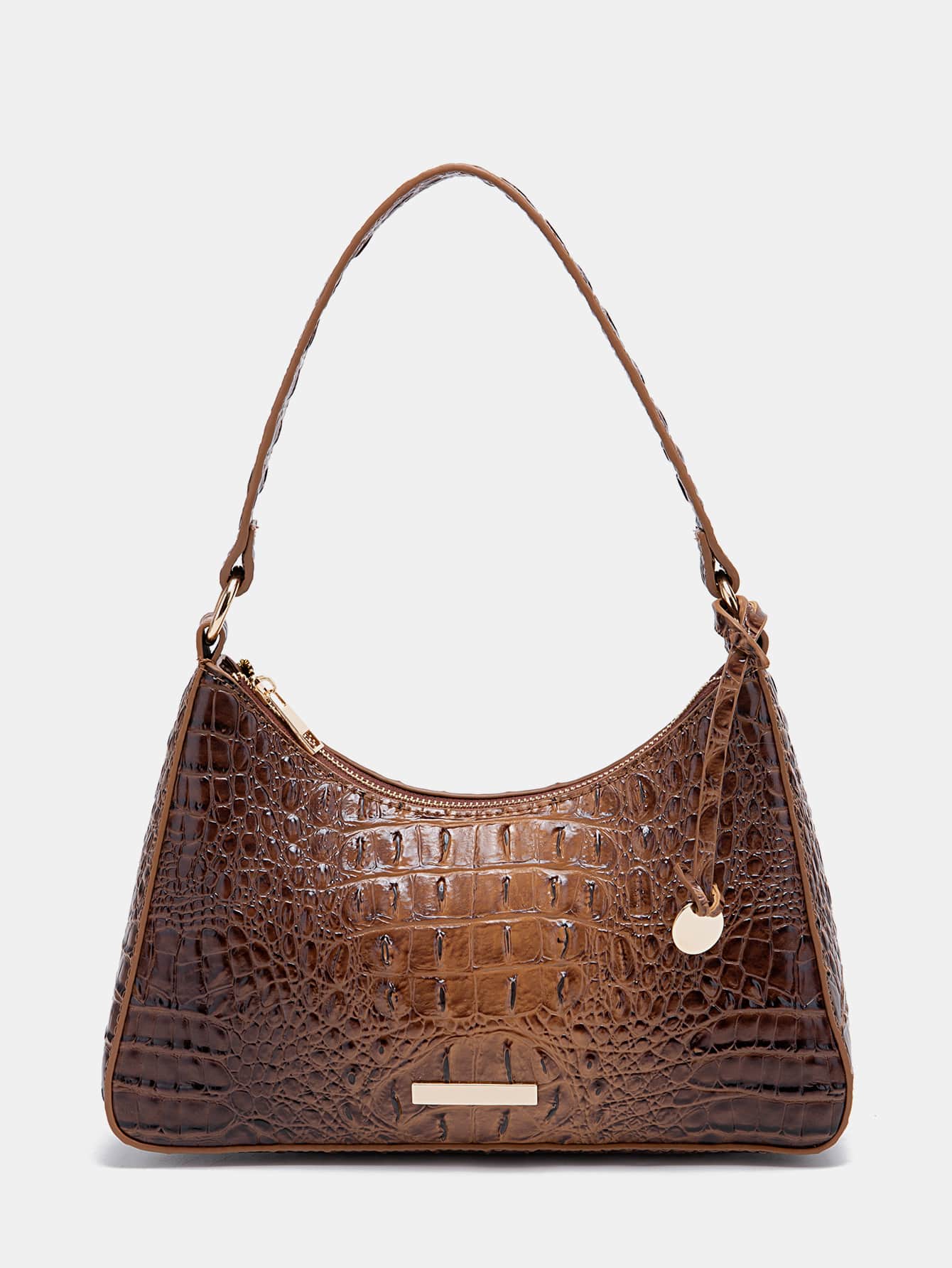 鱷魚壓紋流浪包附包飾 - 摩卡棕 - 查看 1