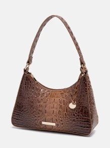 鱷魚壓紋流浪包附包飾 - 摩卡棕 - 查看 2