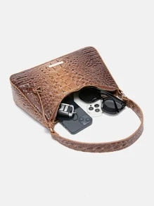 鱷魚壓紋流浪包附包飾 - 摩卡棕 - 查看 5