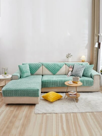 1pc Solid Stretchy Sofa Towel & 1pc Random Cushion Cover Without Filler