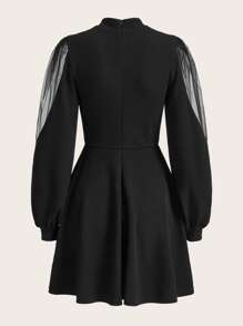 SHEIN Unity Đầm Tương phản Mesh Cắt ra Dây kéo màu trơn Thanh lịch - màu đen - Xem 2