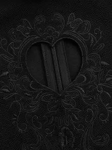 SHEIN Unity Đầm Tương phản Mesh Cắt ra Dây kéo màu trơn Thanh lịch - màu đen - Xem 4