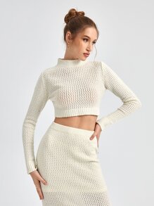 Knox & Rune Solid Pointelle Knit Jumper & Knit Skirt - Beige - View 6