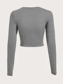 SHEIN EZwear 人物和字母圖案短款T恤 - 灰色 - 查看 2