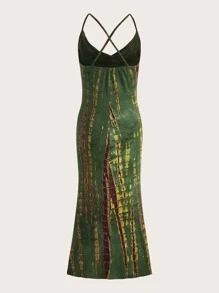 ROMWE PUNK Grunge Tie Dye Mermaid Hem Cami Dress - Army Green - View 2