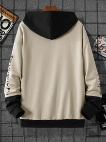 Manfinity Men Slogan Graphic Colourblock Drop Shoulder Drawstring Hoodie - Multicolor - View 2