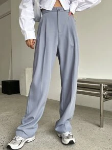 DAZY 素色褶皺面料定制西褲 - 霧霾藍 - 查看 1