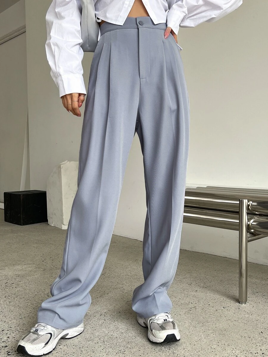 DAZY Pantalones a medida unicolor fruncido - Neblina azul - Ver 1