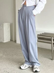 DAZY 素色褶皺面料定制西褲 - 霧霾藍 - 查看 5