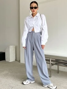 DAZY 素色褶皺面料定制西褲 - 霧霾藍 - 查看 7