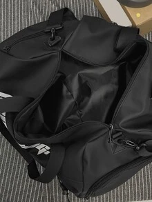 Men Letter Graphic Drawstring Detail Duffel Bag - Black - View 7