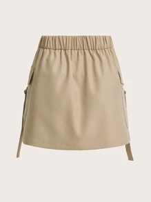 SHEIN EZwear 翻蓋口袋工裝裙