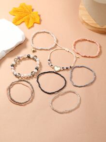 9入組水鑽愛心裝飾串珠手鏈 - 彩色 - 查看 2