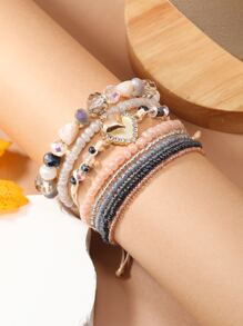 9入組水鑽愛心裝飾串珠手鏈 - 彩色 - 查看 4