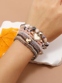 9入組水鑽愛心裝飾串珠手鏈 - 彩色 - 查看 5