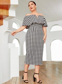 Modelyn Vestido de pata de gallo con fruncido de hombros descubiertos