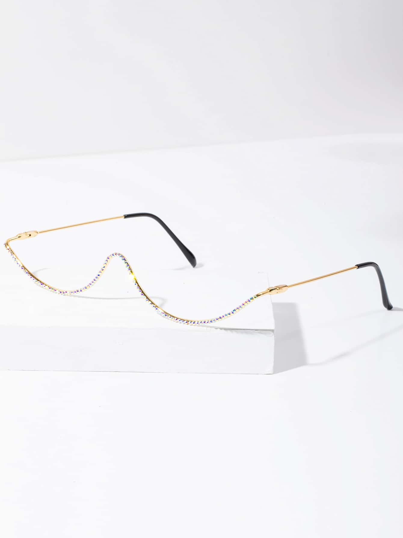 Rhinestone Decor Glasses Frame - Gold - View 1