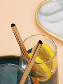 2 chiếc ống hút bằng thép không gỉ & 1 bàn chải làm sạch - Vàng - Xem 1