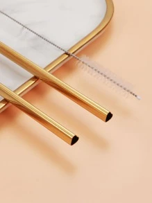 2 chiếc ống hút bằng thép không gỉ & 1 bàn chải làm sạch - Vàng - Xem 3