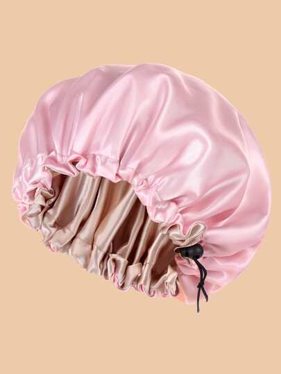 Solid Drawstring Detail Hair Bonnet Silk Bonnet Satin Bonnet Sleep Bonnet