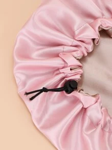 Solid Drawstring Detail Hair Bonnet Silk Bonnet Satin Bonnet - Pink - View 3