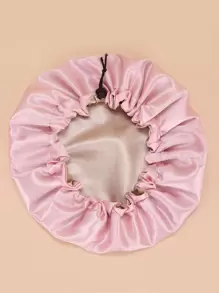 Solid Drawstring Detail Hair Bonnet Silk Bonnet Satin Bonnet - Pink - View 4