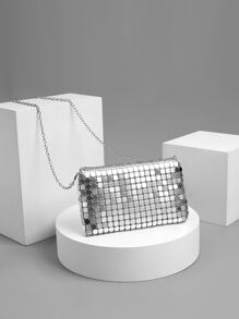 閃閃發光，閃亮迷人，優雅，精緻迷你水鑽裝飾翻蓋鏈方形包晚宴包，適合派對女孩，女士，女性完美適合派對，婚禮，舞會，晚餐/宴會，雞尾酒 送給女士的最佳禮物 - 銀色 - 查看 2