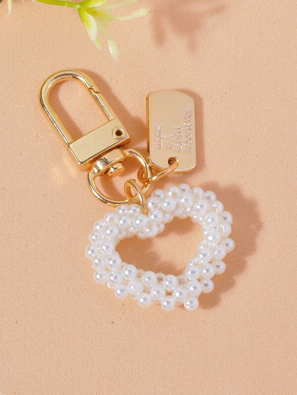 Faux Pearl & Heart Decor Bag Charm Keychain Car Pendant Phone Ornament Bag Accessories Gifts, Valentine'S Day, Stylish, For Teen Girls Women College Students, Teacher, White-Collar Workers, Rookies & White-Collar Workers Gift, Accessories, Decor Car Accessories Women Key Chain Charms