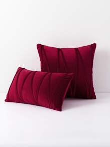 1 件天鵝絨蝴蝶結裝飾枕套 - 酒紅色 - 查看 1