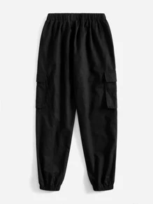 SHEIN 青少年男孩口號圖形翻蓋口袋工裝褲